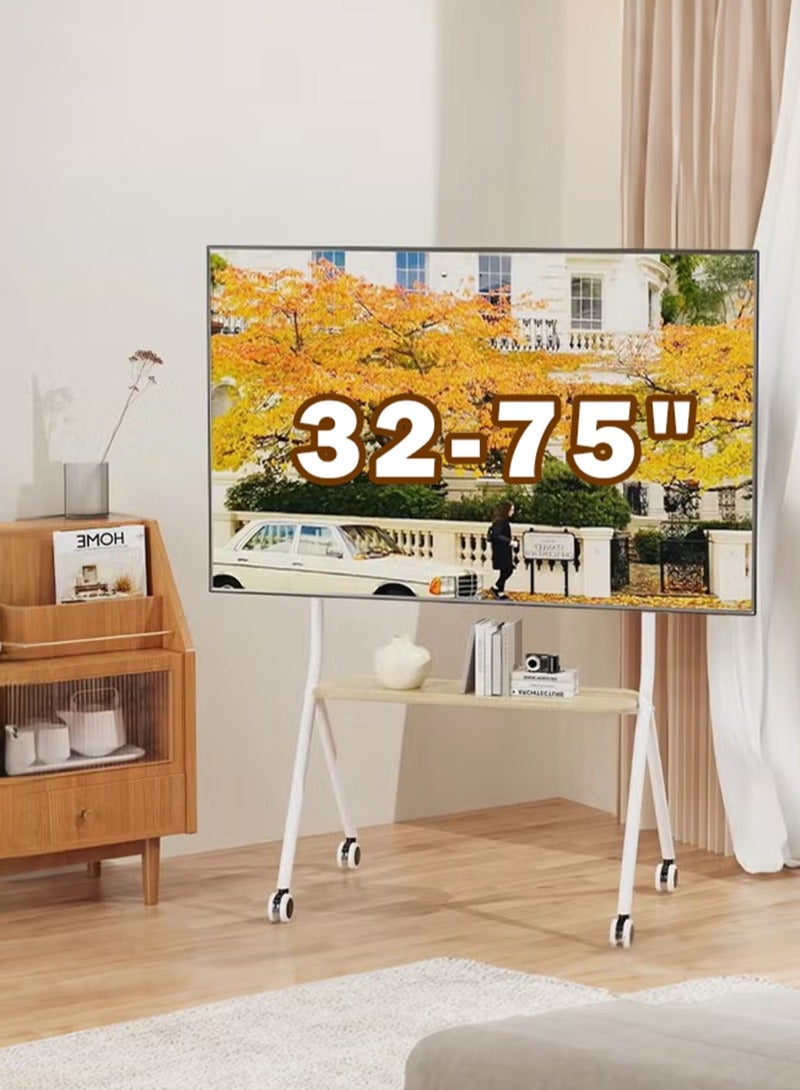 XiuWoo TV Stand for 32 to 75Inch LCD LED OLED Screens, Portable TV Stand on Wheels, Height Adjustable Mobile TV Cart with Wood Media Shelf, Heavy Duty Portable TV Stand Up to 110Lbs - Image 1